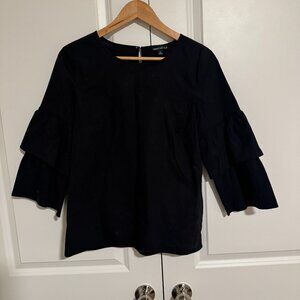 J Crew Mercantile Tiered Bell-sleeve Top in Drapey CrepeBlack Top Size 6